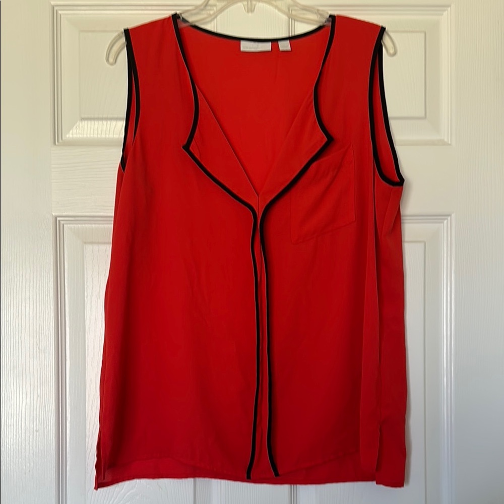 Orange Sleeveless Blouse with Notched Collar